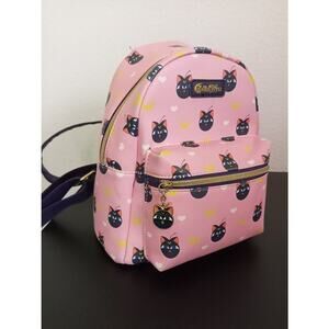 Loungefly Sailor Moon Backpack Luna P Cat Pink Mini Charm Faux Leather Pockets